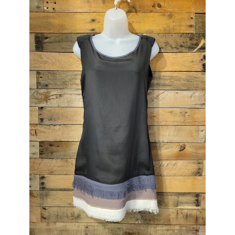 Esley Black Sleeveless Shift Dress with Multitone Fringe Hem